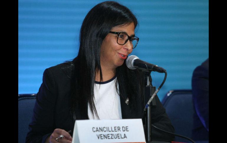 Delcy Rodríguez refirió que la reunión de consulta de cancilleres, que llamó fraudulenta, pretende lesionar los derechos de su país. NTX / J. Pazos