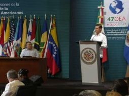 El lema oficial de la Asamblea es ‘Fortaleciendo el diálogo y la concertación para la prosperidad’. TWITTER / @PresidenciaMX
