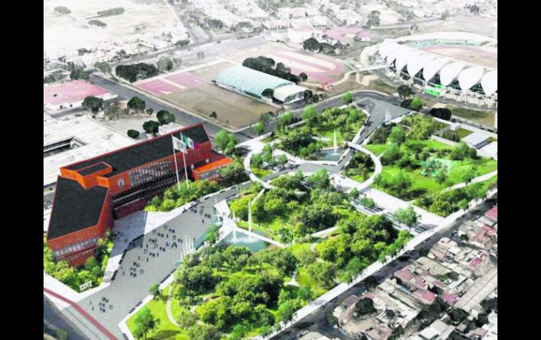 El nuevo complejo administrativo de Zapopan contará con más de 40 mil metros cuadrados de áreas verdes. ESPECIAL /