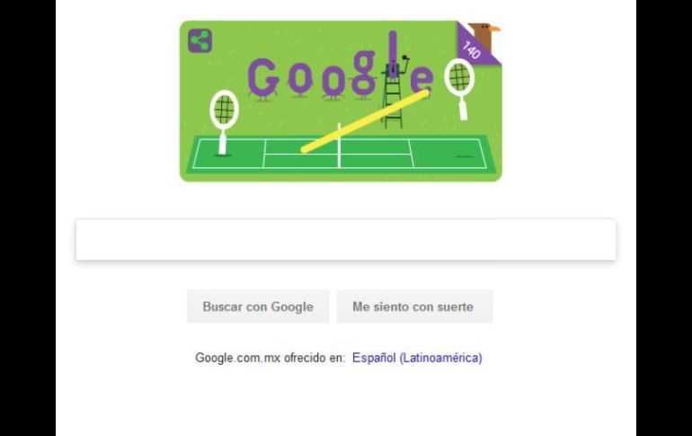 Dos raquetas juegan sobre una cancha de pasto y las letras del buscador festejan el punto del ganador. ESPECIAL / google.com