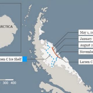 Un iceberg gigante, a punto de despegarse de la Antártida