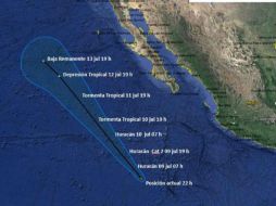 La Conagua precisó que 'Eugene' se ubica a 558 kilómetros al sur-suroeste de Isla Socorro, Colima. ESPECIAL / CONAGUA