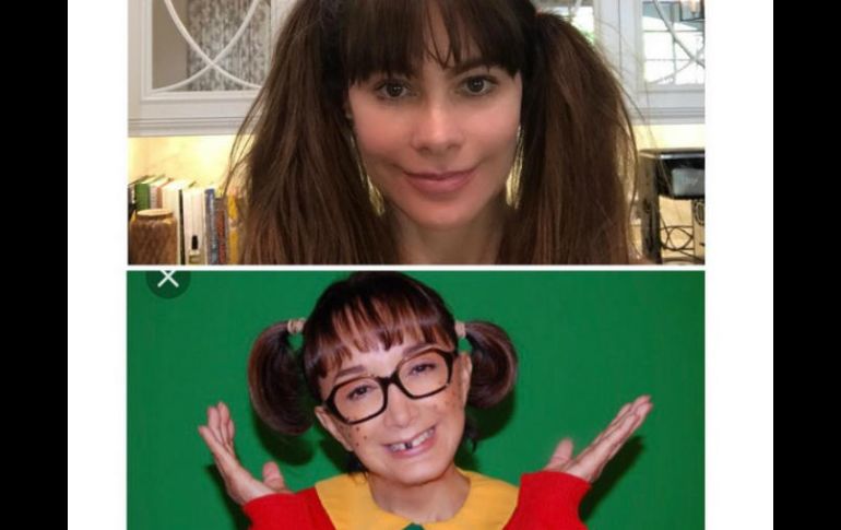 Vergara compartió una imagen donde se le ve con coletas y abajo una imagen de la 'Chilindrina'. INSTAGRAM / sofiavergara