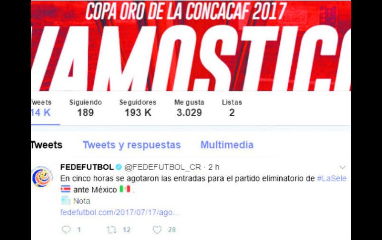 Notificación. La Federación Costarricense de Futbol indicó a través de Twitter que las entradas se habían agotado. TWITTER / @fedefutbol_cr