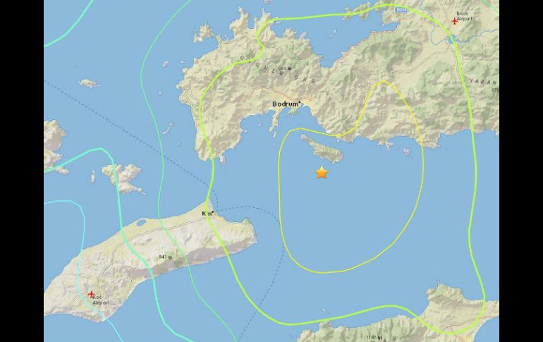 El epicentro se situó a 16.2 kilómetros al este de Kos y a 10.3 kilómetros al sur del puerto turco de Bodrum. ESPECIAL / earthquake.usgs.gov