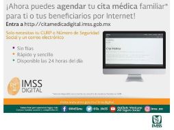 Derechohabientes tendrán la facilidad de consultar y cancelar citas, sin necesidad de acudir a la Unidad de Medicina Familiar. TWITTER / @Tu_IMSS