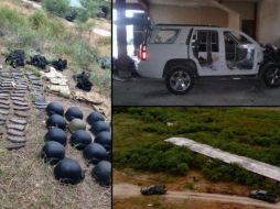 En el interior había camionetas de lujo, automóviles, armas largas, cascos, cargadores y chalecos blindados. ESPECIAL /