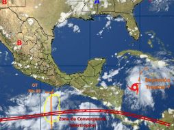 El sistema se localiza en el centro del Mar Caribe, aproximadamente a 745 kilómetros al este-sureste de Chetumal. TWITTER / @conagua_clima