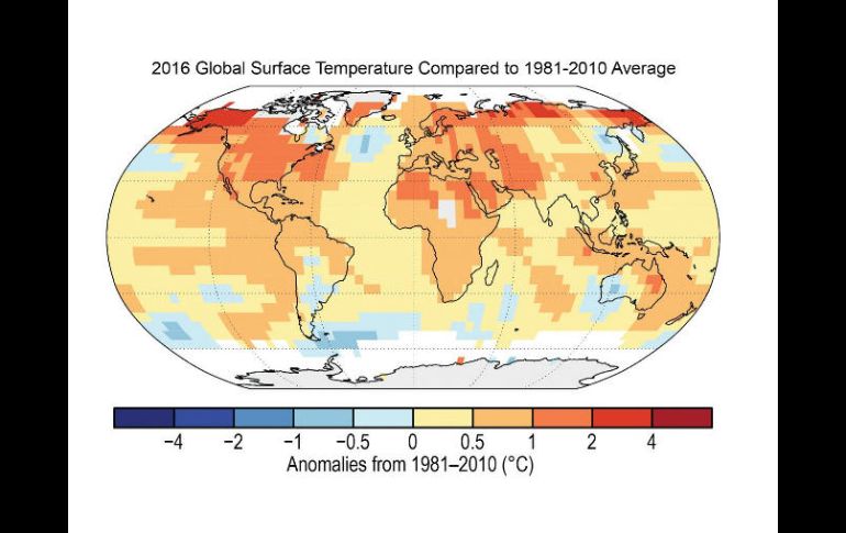 El 2016 desbancó a 2015 como el año más cálido en 137 años de registros. TWITTER / @NOAA