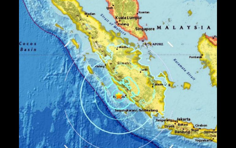 El terremoto tuvo epicentro a 71 kilómetros al suroeste de Bangkulu del Norte y una profundidad de 10 kilómetros. ESPECIAL / USGS