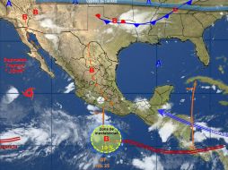 Los desprendimientos nubosos del fenómeno refuerzan el potencial de tormentas fuertes en Guerrero y Michoacán. TWITTER / @conagua_clima