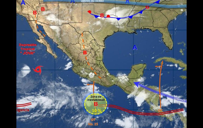 Los desprendimientos nubosos del fenómeno refuerzan el potencial de tormentas fuertes en Guerrero y Michoacán. TWITTER / @conagua_clima