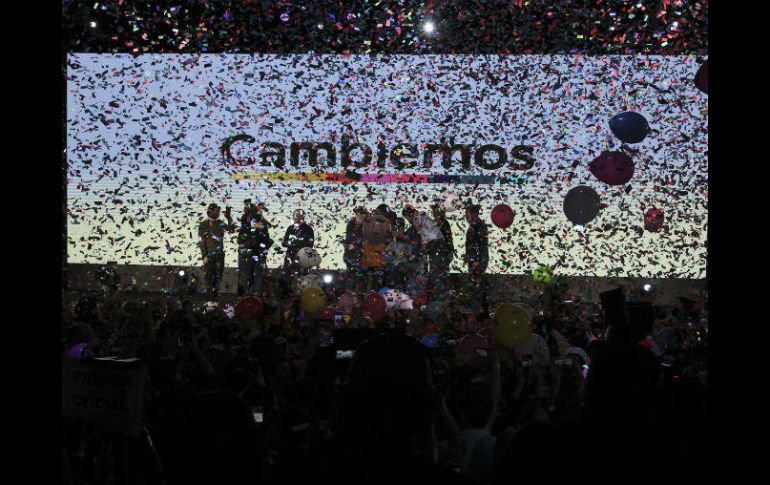 Vista general de la celebración del frente Cambiemos tras conocer los primeros resultados de las elecciones primarias. EFE / A. Ortiz