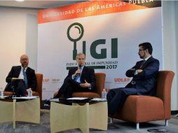 Luis Ernesto Derbez Bautista, rector de la UDLAP, presneta los resultados del Índice Global de Impunidad 2017. FACEBOOK / universidaddelasamericaspuebla