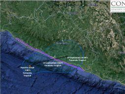 Informan que 'Max', que se dirigía hacia las costas de Zihuatanejo, cambió de ruta. TWITTER / @conagua_clima