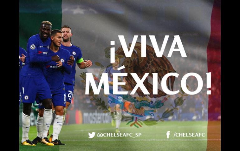 El Chelsea, como cada año, felicita a los ''Blues'' mexicanos por las Fiestas Patrias que se conmemoran en este mes. FACEBOOK / Chelsea Football Club