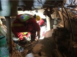 Bomberos de Jalisco buscan personas atrapadas entre los escombros del colegio Enrique Rebsámen. ESPECIAL / UEPCBJ