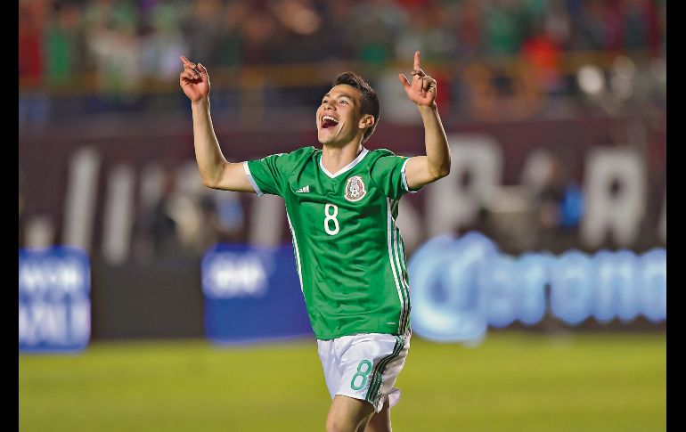 Hirving Lozano celebró así su tercer gol en el Hexagonal Final, que fue el del empate contra Trinidad y Tobago, en partido que finalmente ganó México por 3-1. MEXSPORT