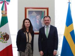 Durante su encuentro, tanto el canciller como la ministra sueca destacaron el compromiso de ambos países con el libre comercio. TWITTER / @SRE_mx