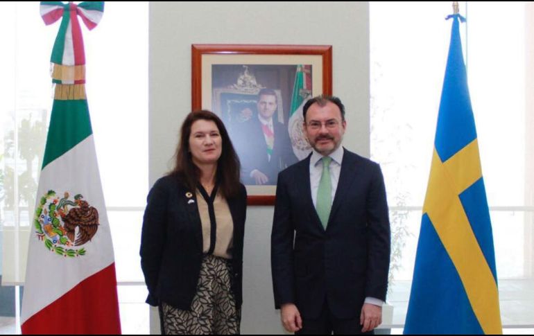 Durante su encuentro, tanto el canciller como la ministra sueca destacaron el compromiso de ambos países con el libre comercio. TWITTER / @SRE_mx