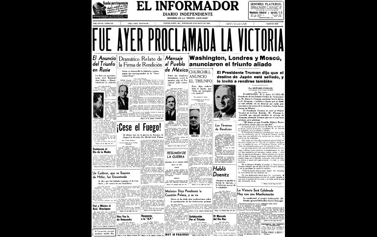 1945: Con la esperanza de que nunca más se repitiera un episodio bélico como la II Guerra Mundial, EL INFORMADOR anunció el fin del conflicto.