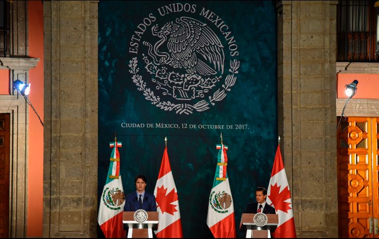Peña Nieto dirigió un mensaje en Palacio Nacional en el marco de la visita de Justin Trudeau. AFP / A. Estrella
