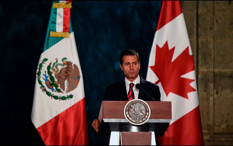 Peña Nieto dirigió un mensaje en Palacio Nacional en el marco de la visita de Justin Trudeau. AFP / A. Estrella