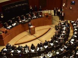 El Primer Ministro de Canadá, Justin Trudeau, durante su discurso en el Senado de la República. AFP / P. Pardo