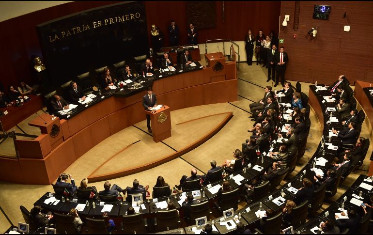 El Primer Ministro de Canadá, Justin Trudeau, durante su discurso en el Senado de la República. AFP / P. Pardo