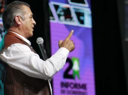 Jaime Rodríguez Calderón rindió su segundo informe de gobierno el sábado pasado ante unos tres mil 500 asistentes.  FACEBOOK / Jaime Rodríguez Calderón