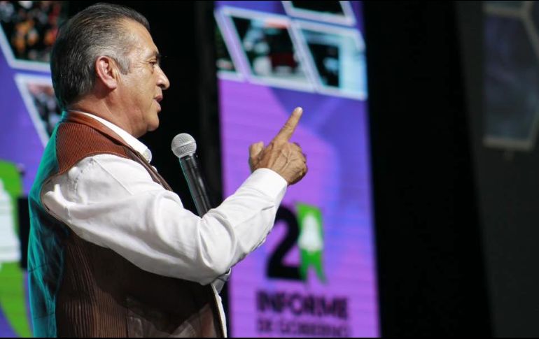 Jaime Rodríguez Calderón rindió su segundo informe de gobierno el sábado pasado ante unos tres mil 500 asistentes.  FACEBOOK / Jaime Rodríguez Calderón