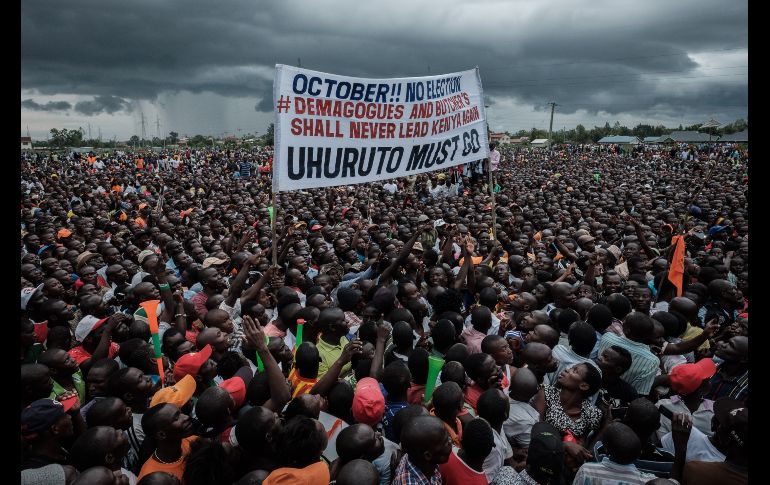 Seguidores de la opositora Súper Alianza Nacional asisten a un mitin en Kisumu, Kenia. AFP/Y. Chiba