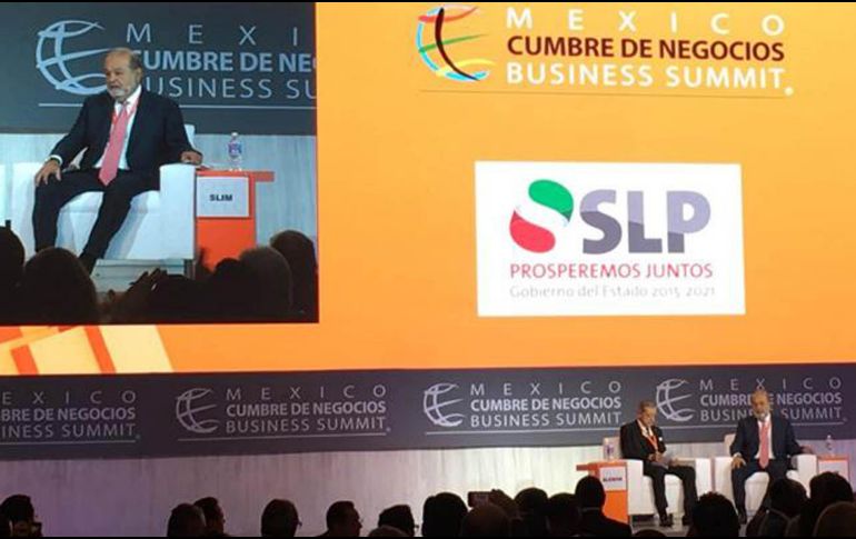 Slim participó ayer en la Cumbre de Negocios 2017, en San Luis Potosí. SUN/A. Pallares