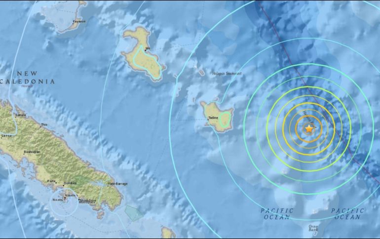 El Centro de Alerta de Tsunamis en el Pacífico recomendó precaución en la navegación y en las costas cercanas a Nueva Caledonia. ESPECIAL / https://earthquake.usgs.gov