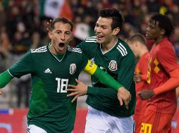 Andrés Guardado celebra su gol ante Bélgica.  MEXSPORT / J. Engelbrecht