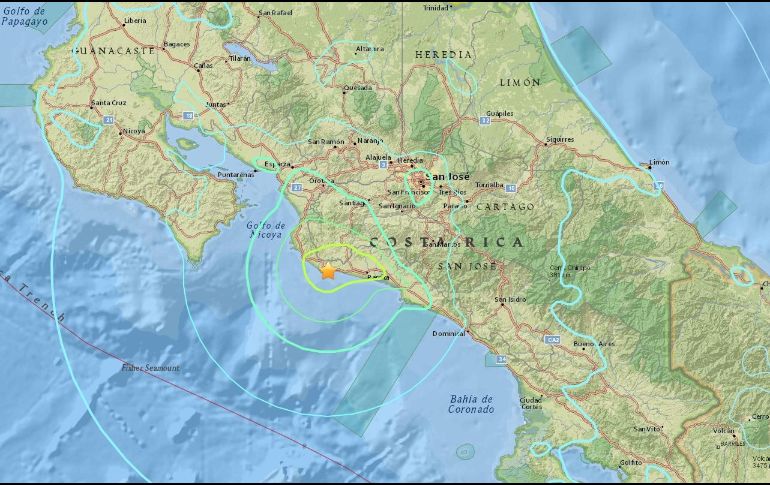 El terremoto fue a 16 km al sureste de la turística localidad costera de Jaco y a una profundidad de 19.8 km. ESPECIAL /USGS