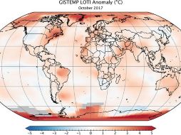 Señalan que el mes pasado fue 0.90 grados centígrados más cálido que la temperatura media de octubre de 1951-1980. Twitter / @NASAGISS