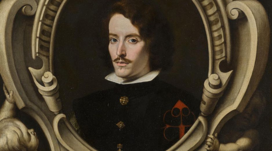 El retrato muestra a un hombre joven de apariencia austera rodeado por un elaborado marco sostenido por querubines. ESPECIAL