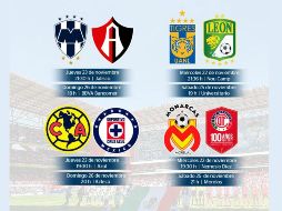 El líder Monterrey visitará al Atlas el próximo jueves 23 de noviembre a las 21:30 horas en el Estadio Jalisco, y lo recibirá el domingo 26 a las 18:00 horas en la Sultana del Norte. ESPECIAL / ligabancomer.mx