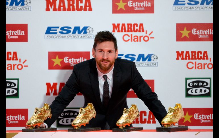 Messi iguala al portugués del Real Madrid, Cristiano Ronaldo, único jugador que tenía hasta ahora cuatro Botas de Oro. AFP / J. Lago