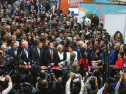 Autoridades locales, federales y del Ayuntamiento de Madrid se reunieron en la Expo Guadalajara para dar inicio a la edición número 31 de la Feria Internacional del Libro. EL INFORMADOR/E. Barrera