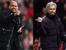 Guardiola (I) y Mourinho (D) se enfrentarán el domingo en la jornada 16 de la Premier League. AFP/ARCHIVO