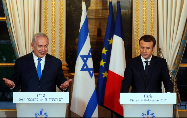 Netanyahu realiza una visita de Estado este domingo en París, donde se reunió con el presidente Emmanuel Macron. EFE / P. Wojazer