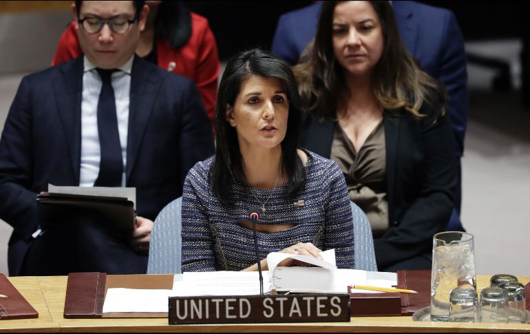 Nikki Haley, embajadora de EU en la ONU. Washington fue el impulsor de las nuevas sanciones y obtuvo el respaldo de los otros 14 miembros del Consejo de Seguridad, incluidos China y Rusia. AP/M. Lennihan