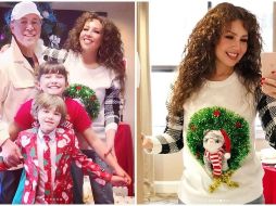 Su rostro luce hinchado en las fotografías navideñas compartidas. INSTAGRAM/thalia