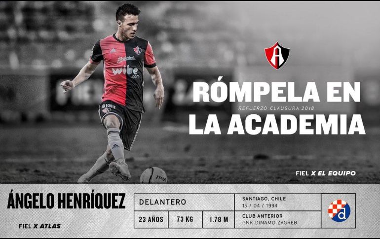 Henríquez será presentado esta tarde con el equipo, al igual que los refuerzos Alexi Gómez y Cristopher Toselli, y se incorporará a la pretemporada de cara al Clausura 2018. TWITTER / @atlasfc