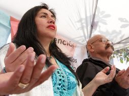 Fabiola Poblano lideró una reunión de tepresentantes de los barrios y pueblos originarios de la delegación Tlalpan a un costado del Templo Mayor. NOTIMEX/A. Monroy