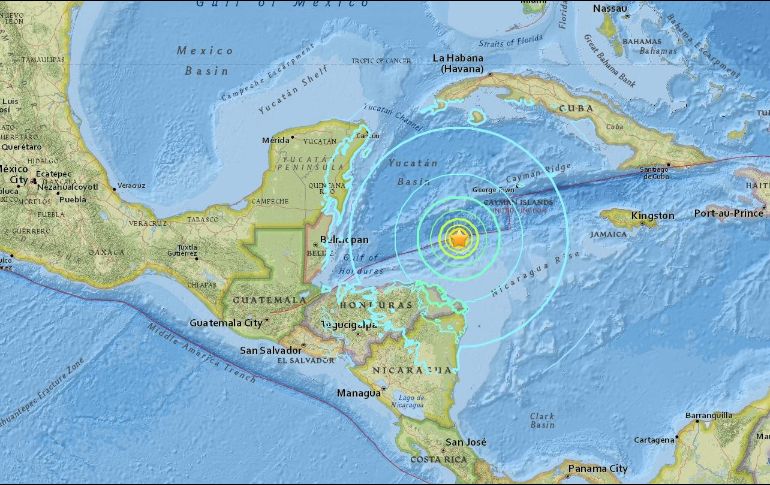 El sismo se registró frente a la costa norte de Honduras. ESPECIAL / earthquake.usgs.gov