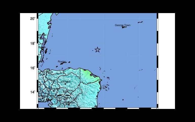 Imagen cedida por el Servicio Geológico de los Estados Unidos que muestra el epicentro del fuerte terremoto de magnitud 7.8 que sacudió las áreas entre Honduras y Cuba. EFE/USGS