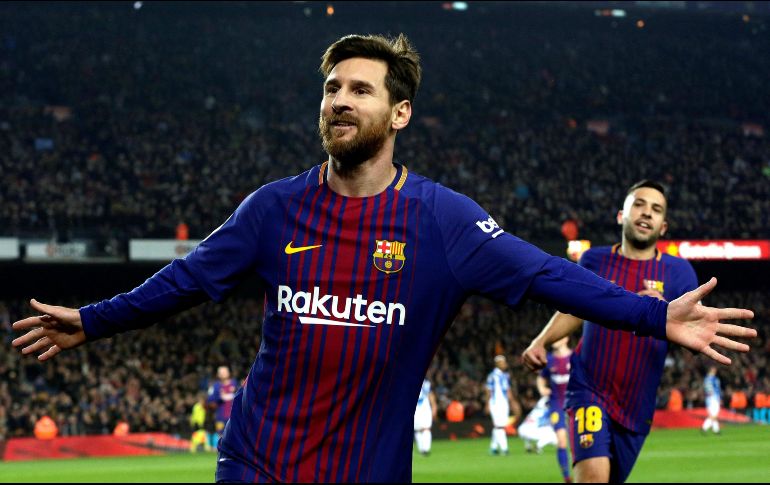 Messi celebra tras anotar el segundo gol del Barcelona al 25'. EFE/ A. Estévez